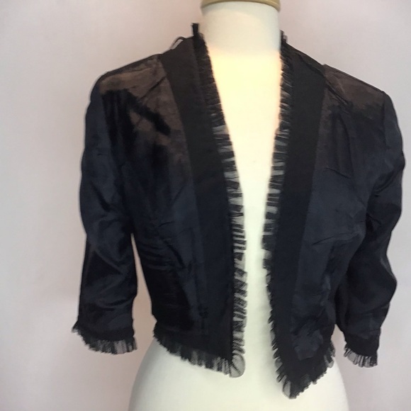 Maggy London open front bolero cropped netting trimmed lined black jacket size 8 - Picture 5 of 7